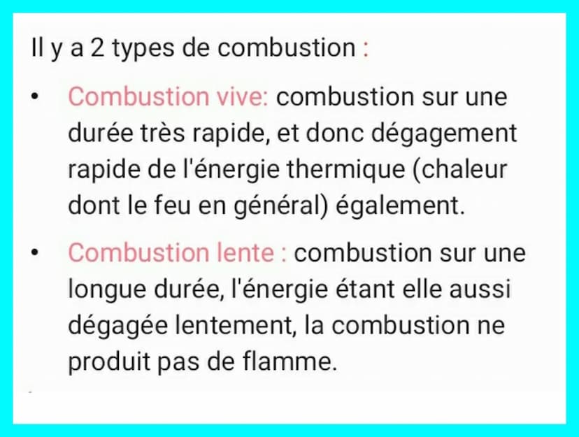 ●
La Combustion
Combustion =
combustible + comburant
(généralement le l'02)
Combustible: tout matières capable de
se combiner avec l'oxygène