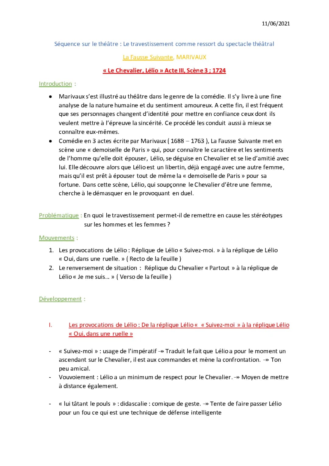 Résumé et Analyse de La Fausse Suivante de Marivaux: Acte 3 Scène 3 et Personnages