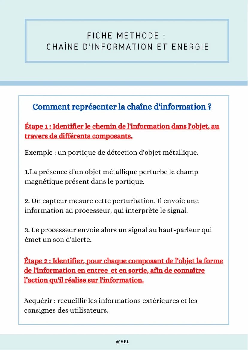 
<p>La chaîne d'énergie et d'information fait référence à la gestion des informations provenant des capteurs et à l'exécution d'opérations e