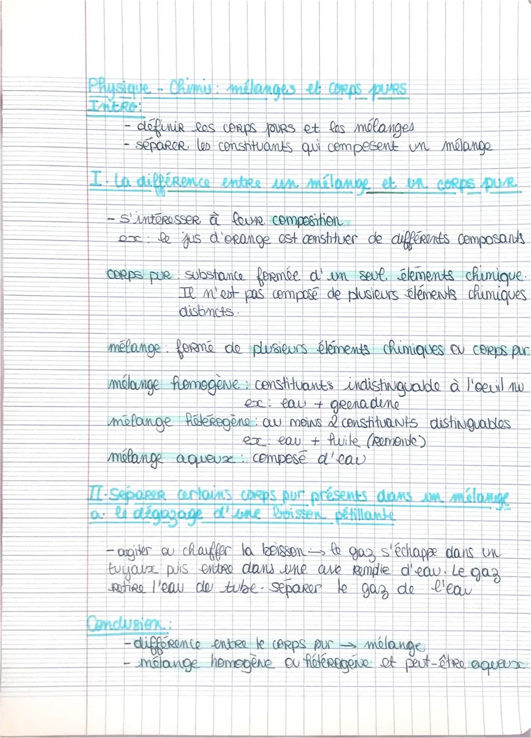 Physique - Chimi: mélanges et corps PURS
Intro:
définir las cerps purs et les mélanges
séparer les constituants qui composent un mélange
I. 