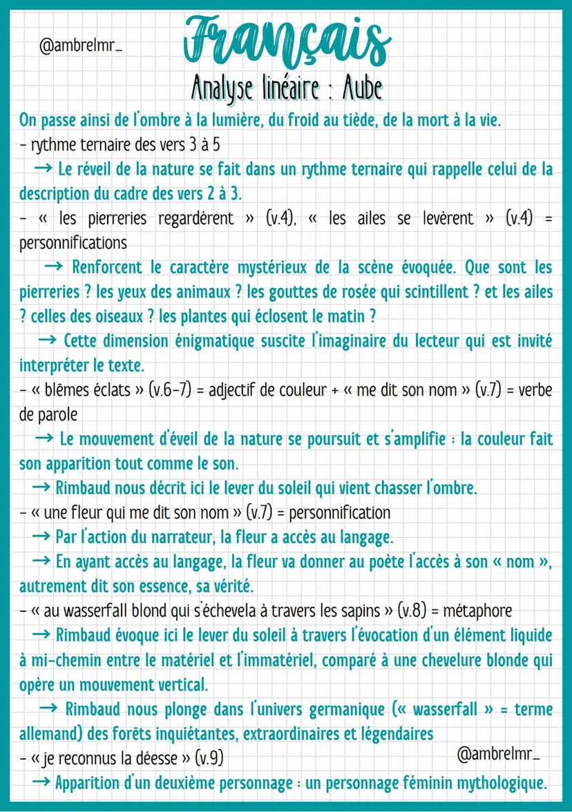 @ambrelmr_
INTRODUCTION
Français
Analyse linéaire : Aube
Présentation du texte :
→ Auteur : Rimbaud est une figure énigmatique et ambiguë. I