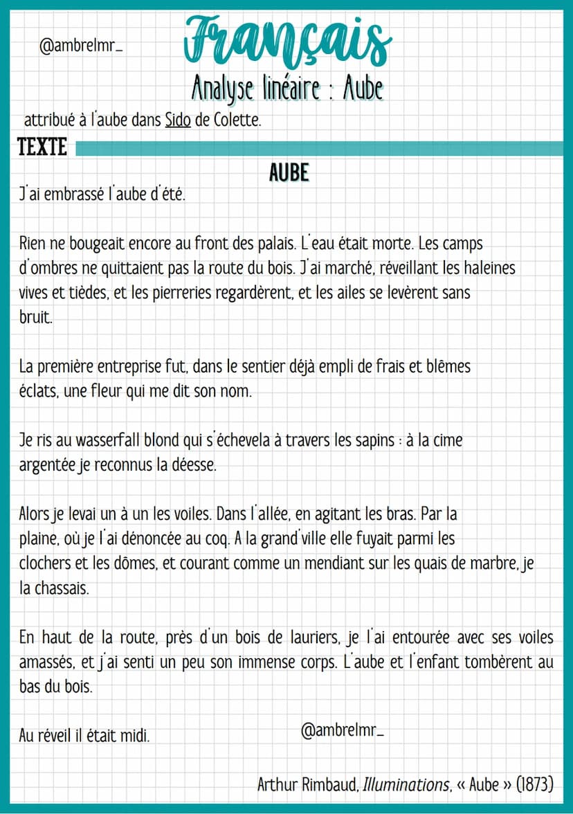 @ambrelmr_
INTRODUCTION
Français
Analyse linéaire : Aube
Présentation du texte :
→ Auteur : Rimbaud est une figure énigmatique et ambiguë. I