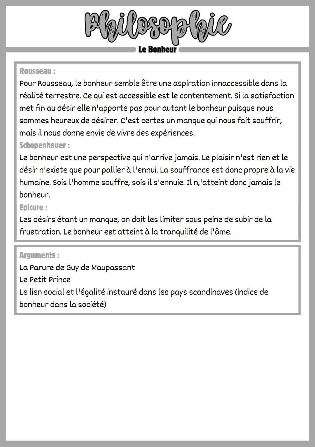 --- OCR Start ---
Philosophic
Le Bonheur
Ethymologie: vient du latin "augurium": augure, présage, chance, prophétie,
hasard. => Impliquant q