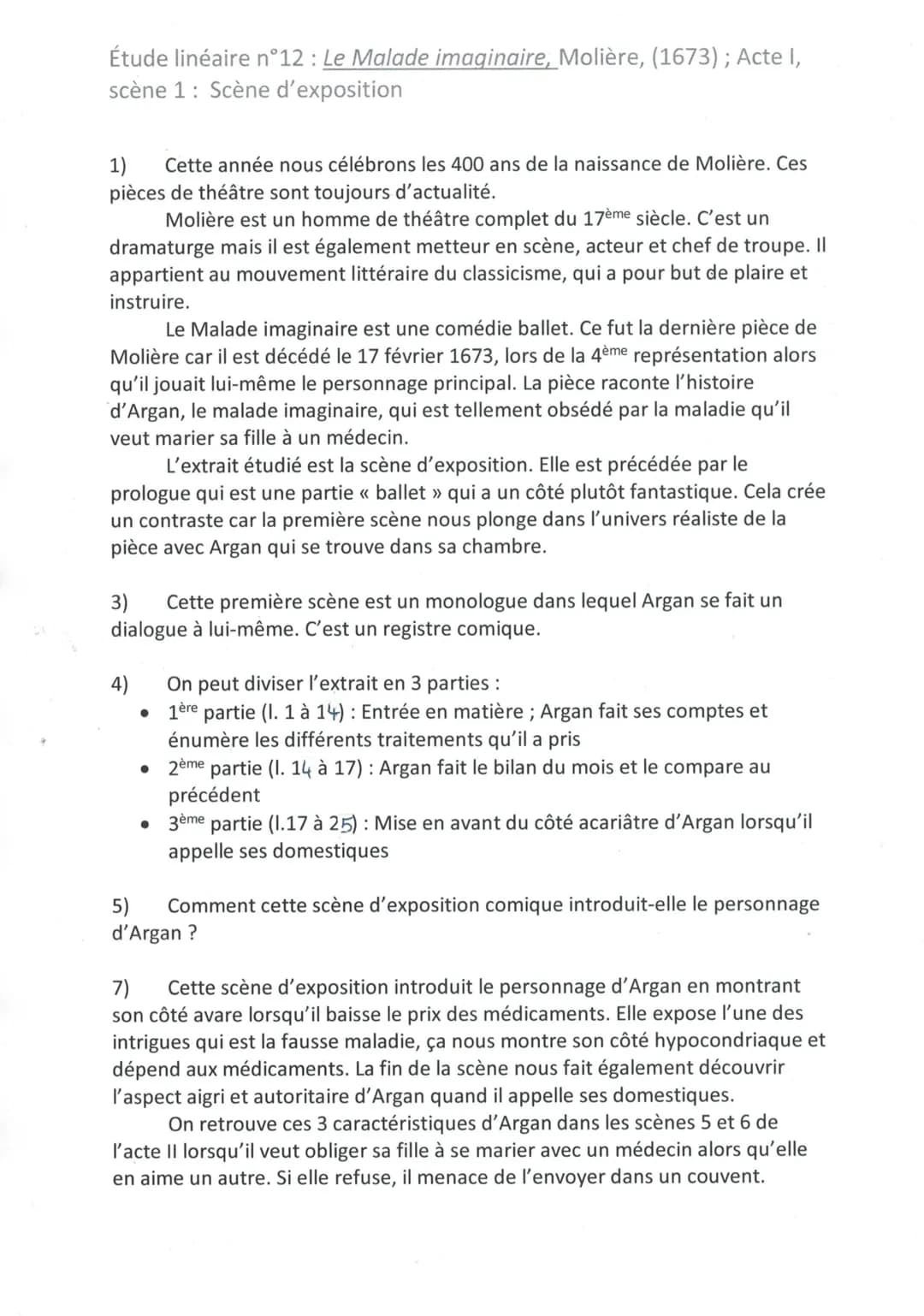 I
Texte n°12: Acte I, scène 1 (extraits)
1
ARGAN, seul dans sa chambre, assis, une table devant lui, compte des parties¹ d'apothicaire avec 