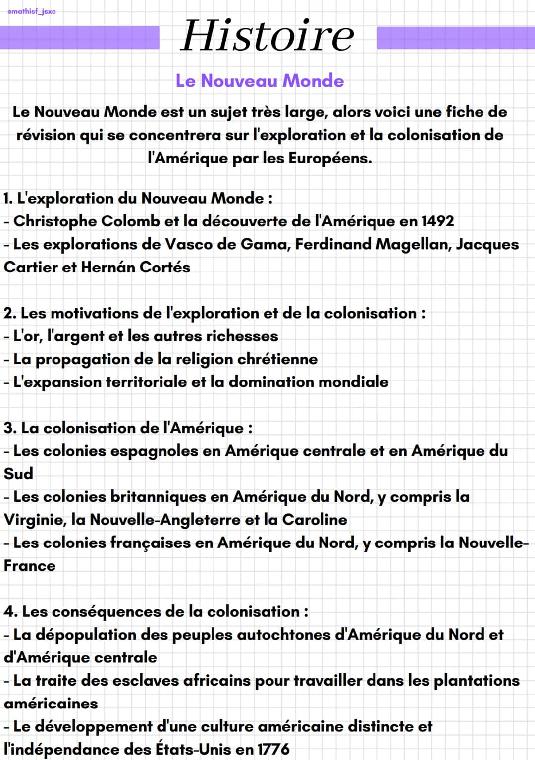 emathisf_jsxc
Histoire
1. L'exploration du Nouveau Monde :
- Christophe Colomb et la découverte de l'Amérique en 1492
Les explorations de Va