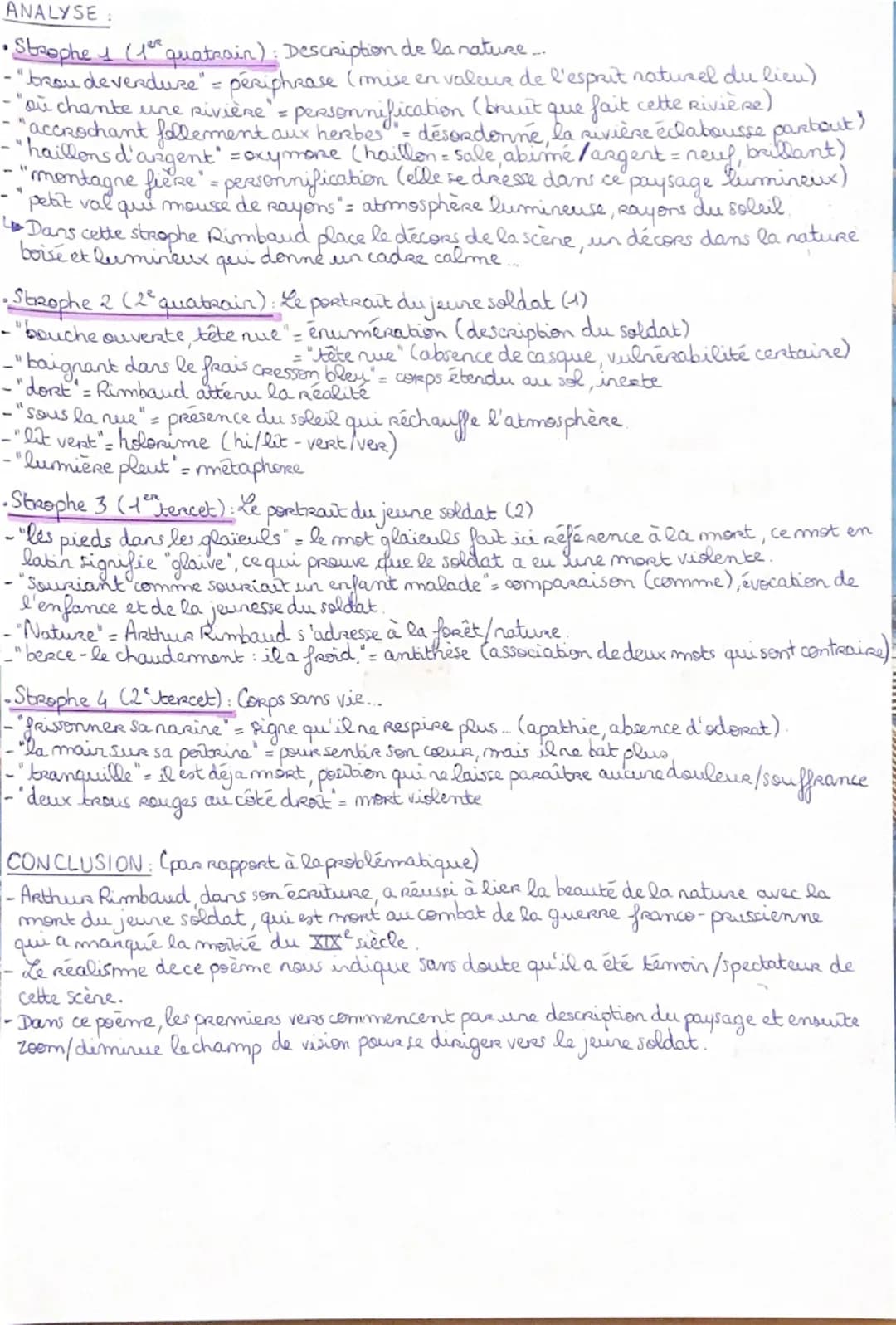 description
de la
nature
sans
vie
le portrait du
jeune soldat
Gemjambements
et contre-rejet
Le dormeur du Val
Arthur Rimbaud
= accentuation
