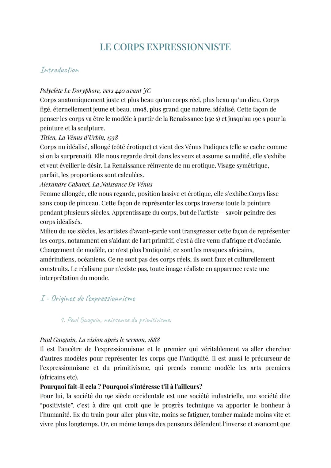 Introduction
LE CORPS EXPRESSIONNISTE
Polyclète Le Doryphore, vers 440 avant JC
Corps anatomiquement juste et plus beau qu'un corps réel, pl