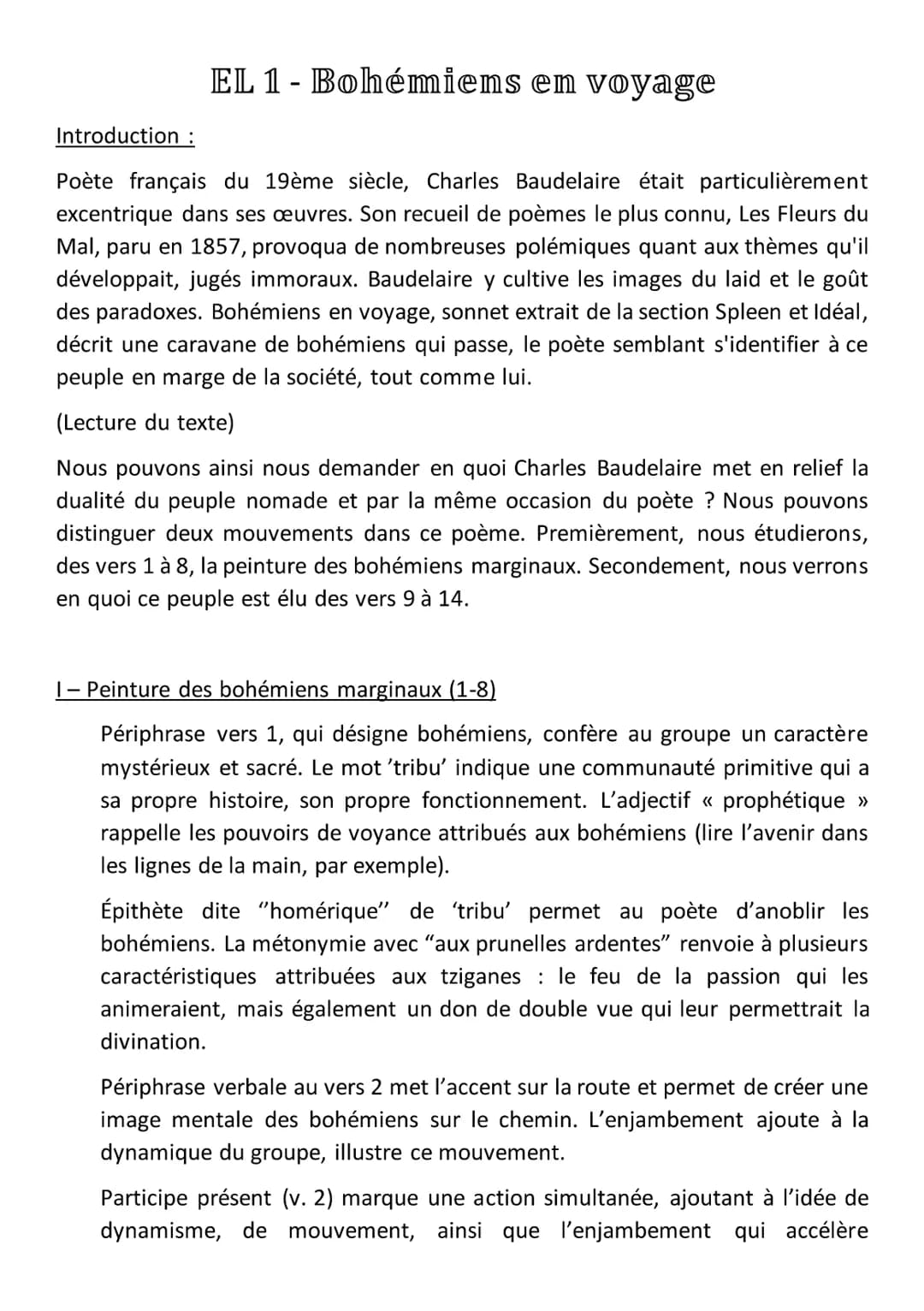 EL 1 - Bohémiens en voyage
Introduction :
Poète français du 19ème siècle, Charles Baudelaire était particulièrement
excentrique dans ses œuv