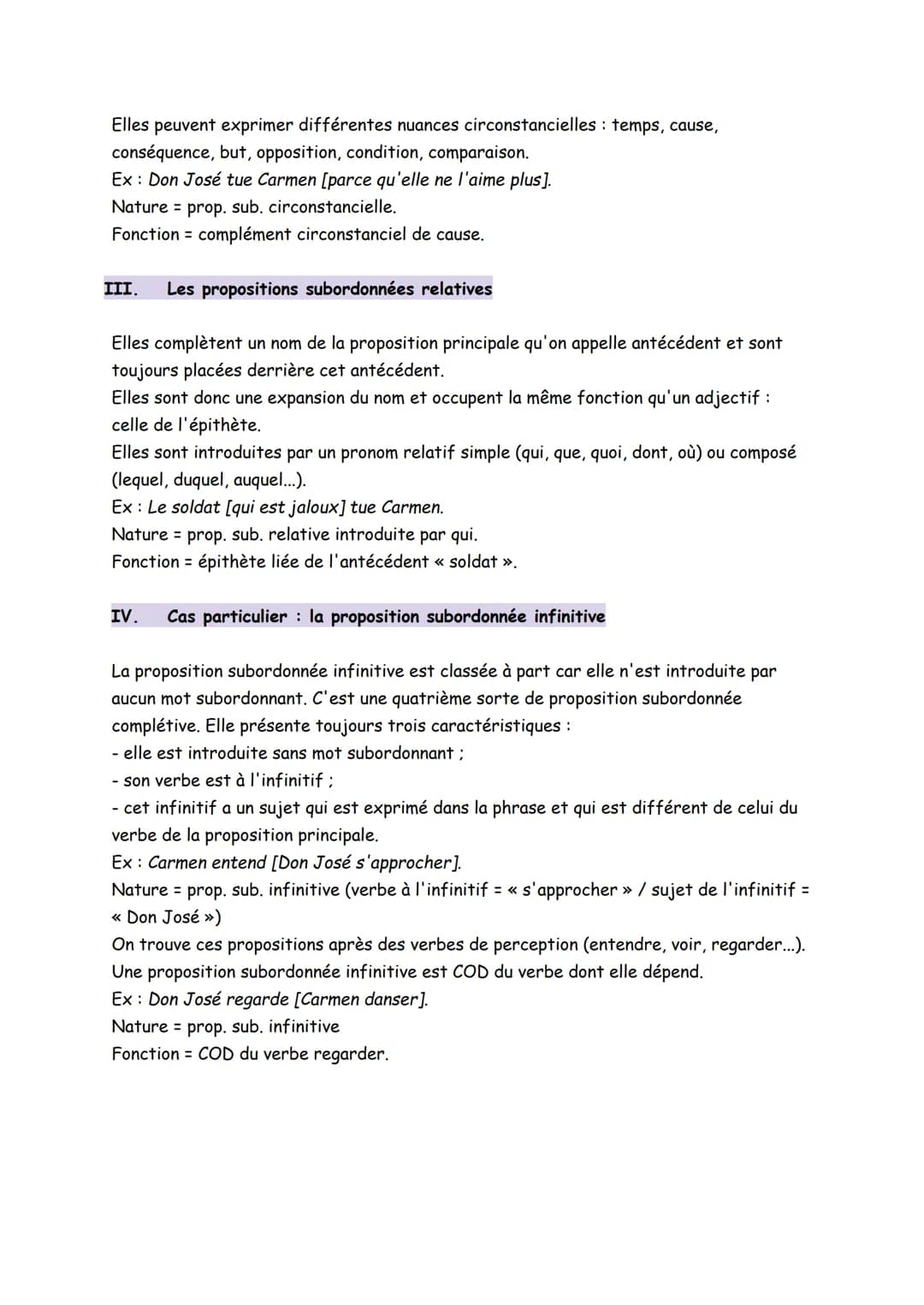 Les propositions subordonnées
On appelle "subordonnée" une proposition qui dépend d'un mot ou d'une autre
proposition. On distingue différen