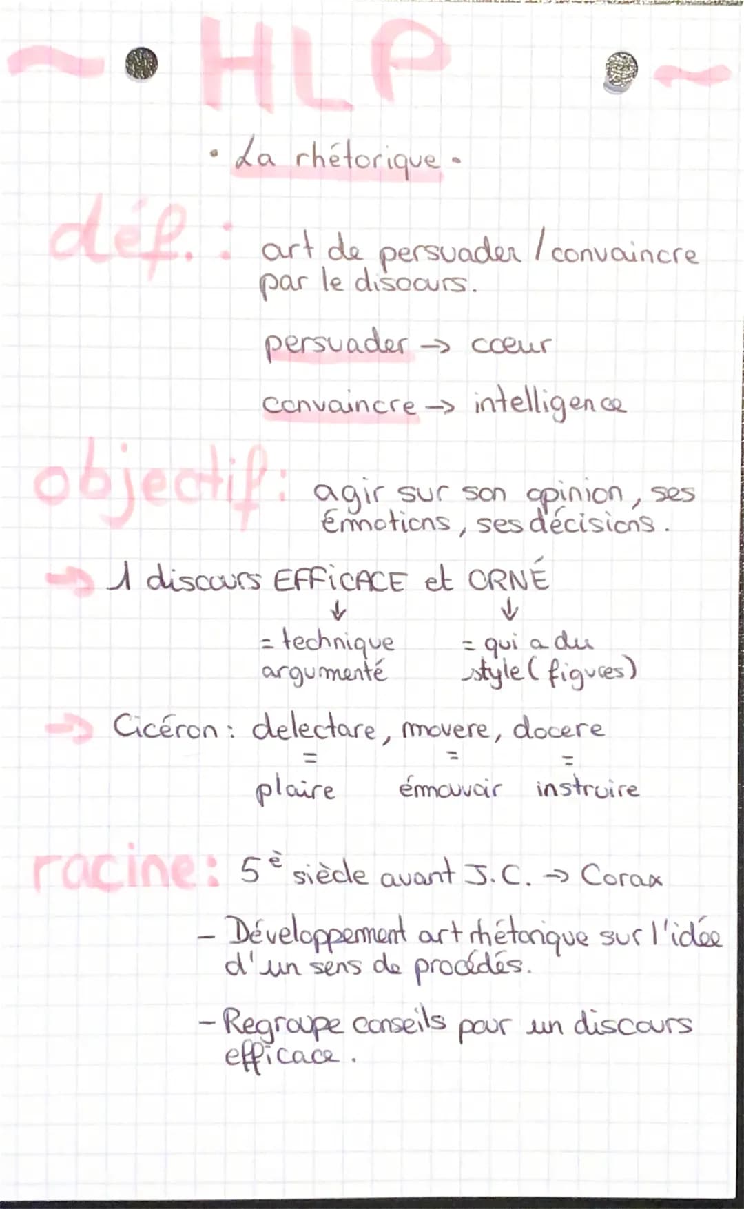 HLP
G
La rhétorique.
déf. art de persuader / convaincre
par
le discours.
persuader → coeur
convaincre -> intelligence
objectif:
agir sur son