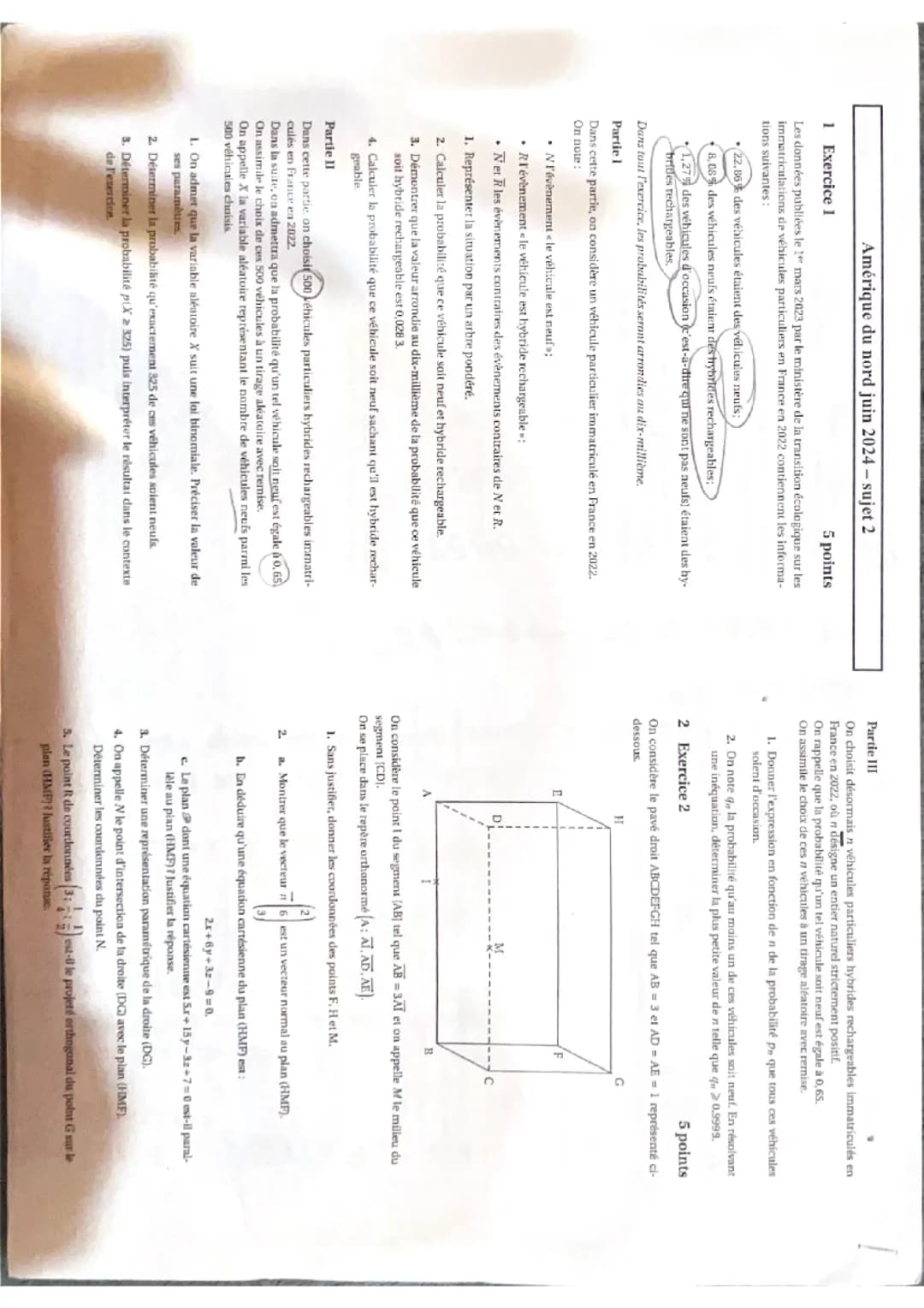 sujet + corrigé bac spe maths amérique du nord jour 2 2024