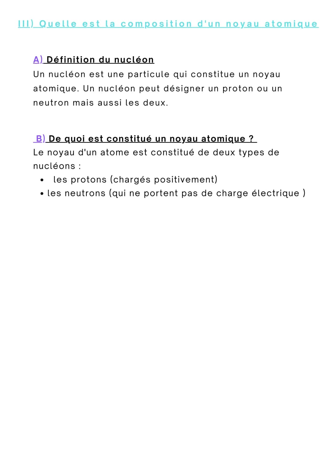 Les éléments
chimiques dans
l'Univers
1) Definitions rappel:
A) Définition: Atome
C'est une particule électriquement neutre constituée d'un 