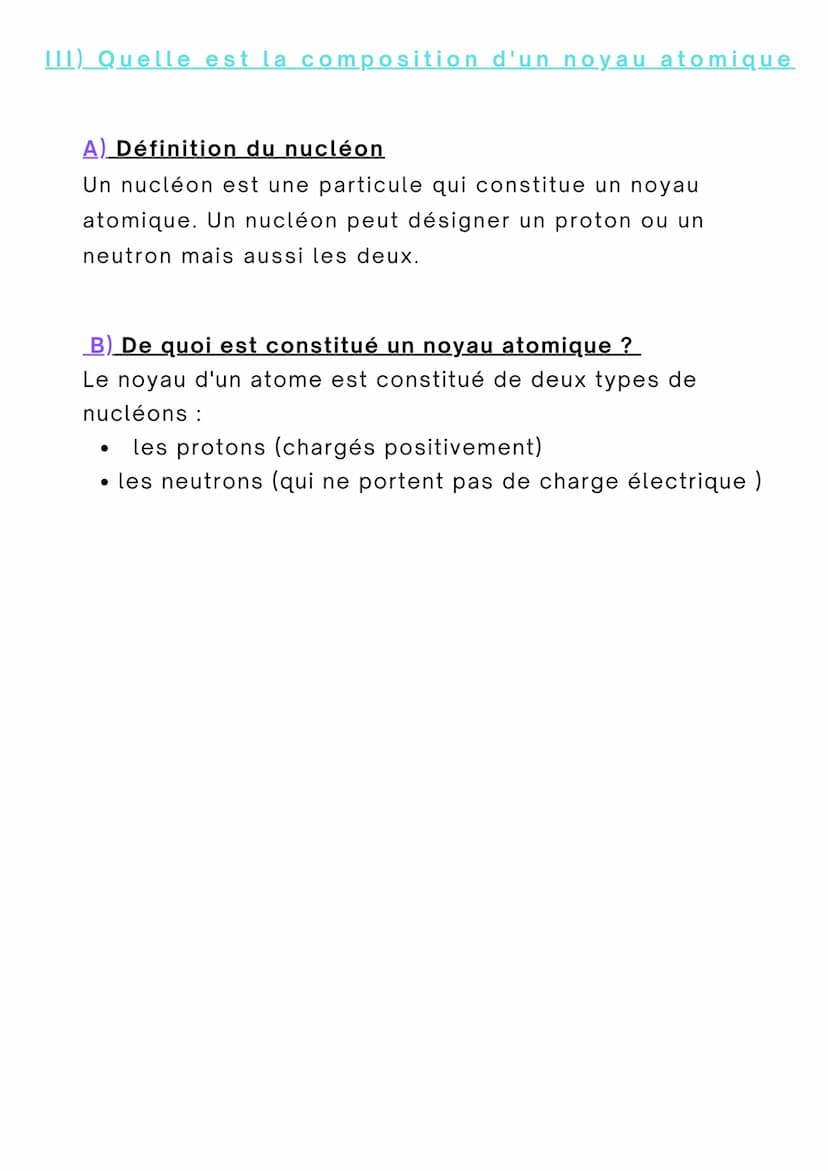 Les éléments
chimiques dans
l'Univers
1) Definitions rappel:
A) Définition: Atome
C'est une particule électriquement neutre constituée d'un 