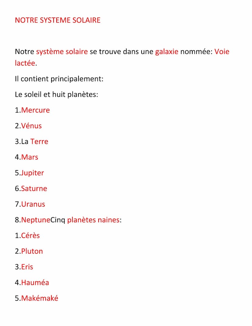 LE SYSTEME SOLAIRE
Le système solaire est né il y a 4,55 milliards d'années.
C'est un ensemble de planètes, de satellites naturels, de comèt
