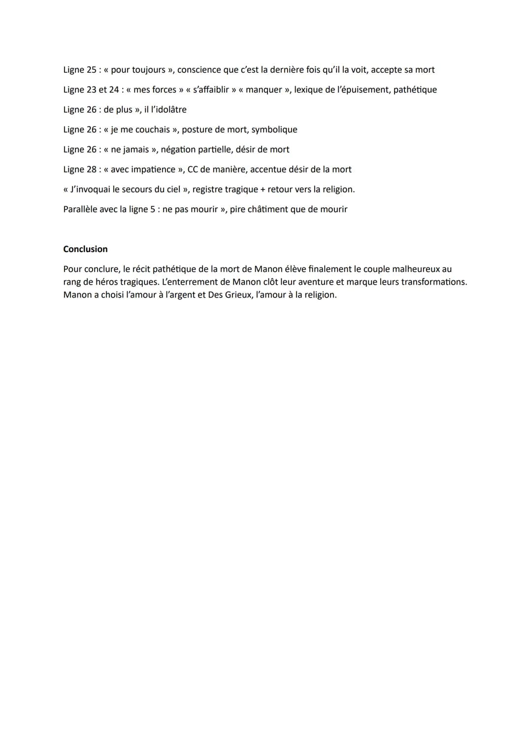 --- OCR Start ---
Lecture linéaire 3 Manon Lescaut
La mort et l'enterrement de Manon
Introduction
Manon Lescaut est un roman écrit par l'abb