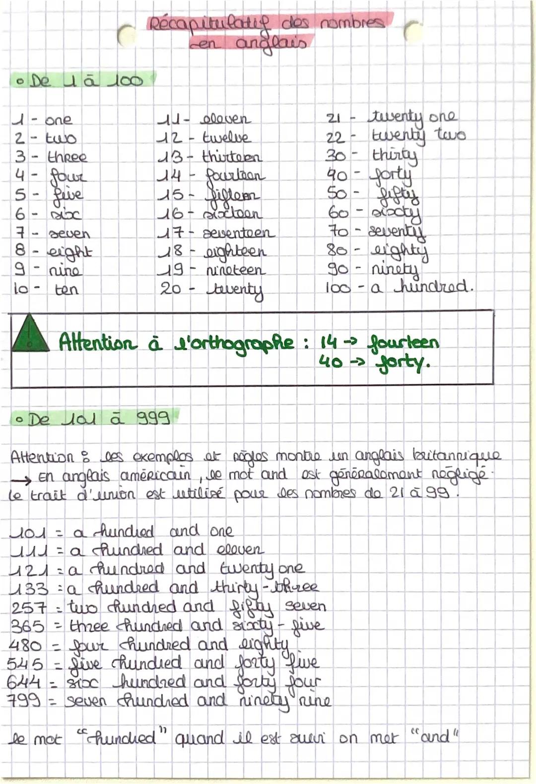 anglais : chiffres
