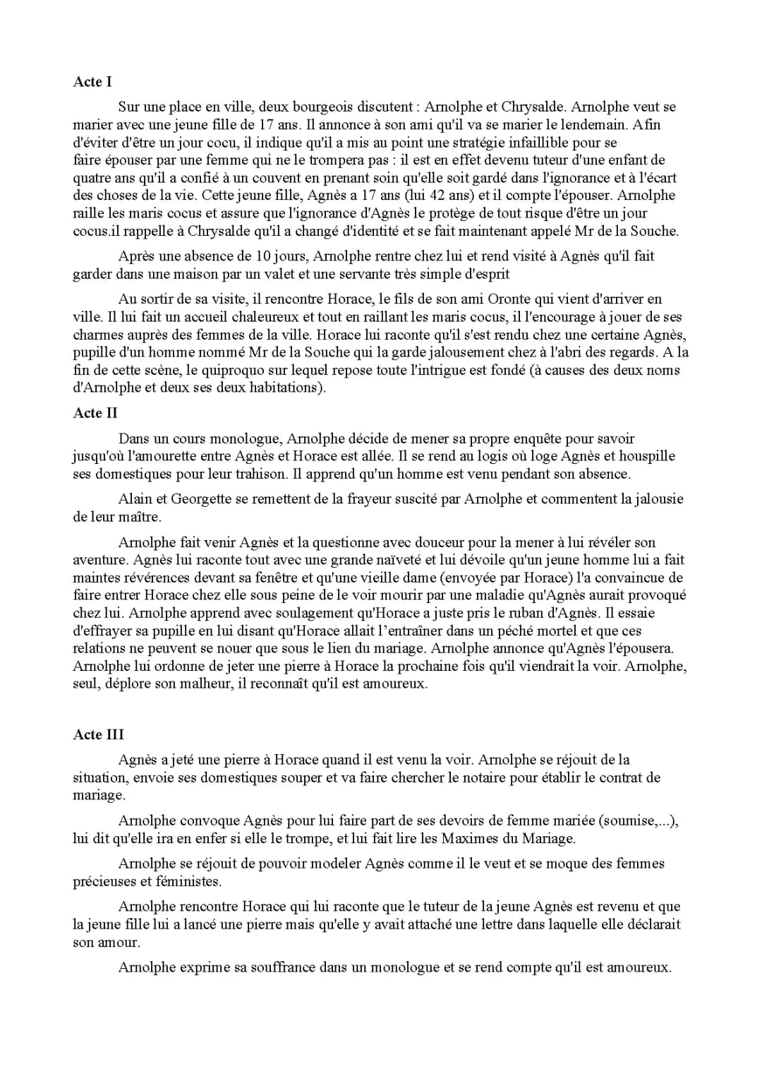 Résumé complet et analyse de l'école des femmes - Molière (PDF)