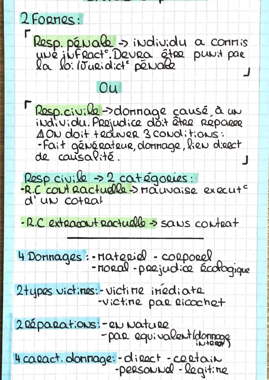 2 FORMES:
r
r
Resp. pénale -> individu a commis
une jufRact.Devra être punit par
la lo: 10uRidict" penale
Ou
Resp.civile ->donnage causé à u