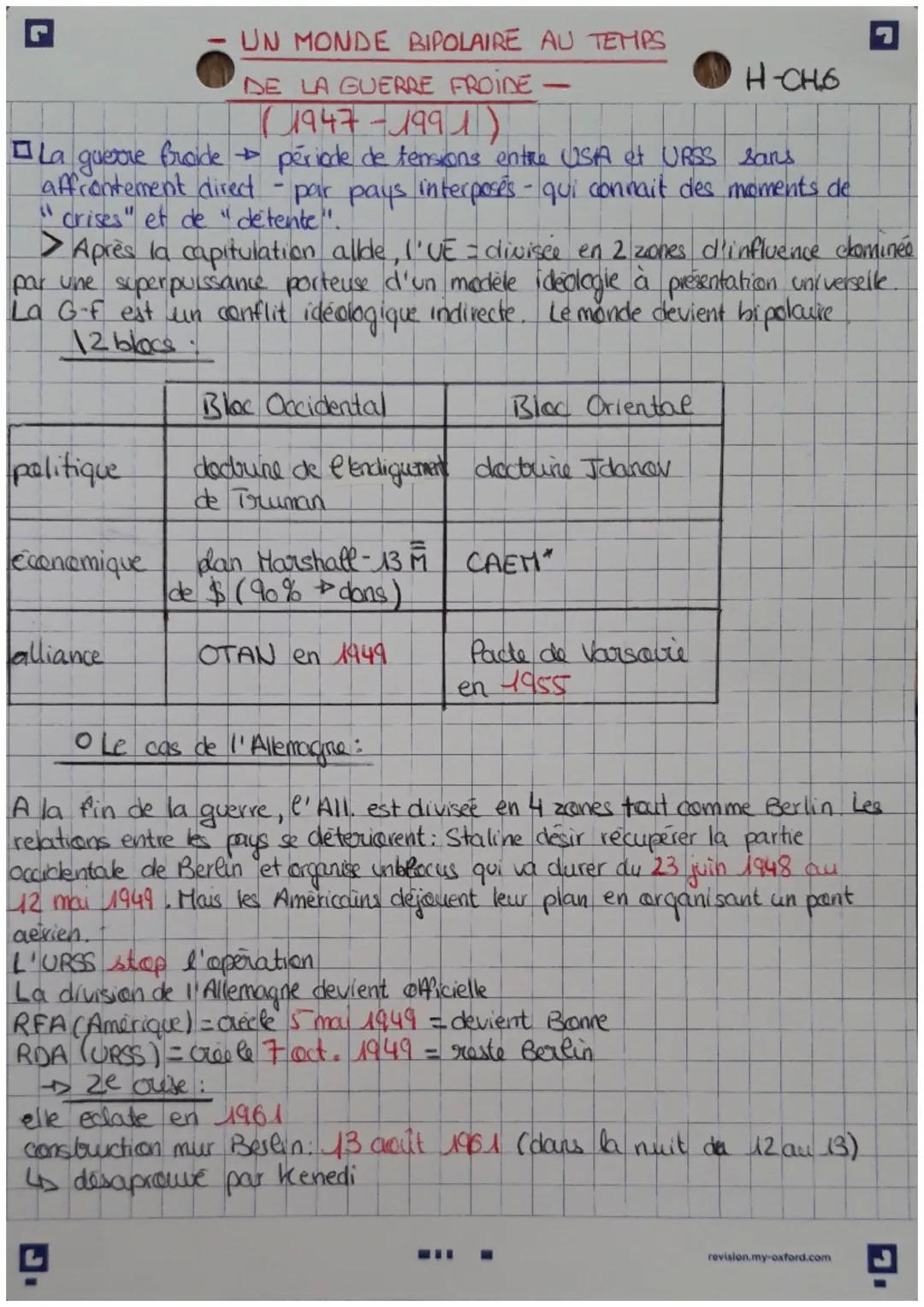 - UN MONDE BIPOLAIRE AU TEMPS
DE LA GUERRE FROIDE
(1947-1991)
H-CHO
La guerre froide période de tensons entire USA et URSS Sans
affrontement