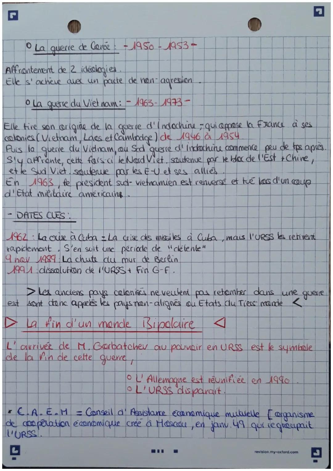 - UN MONDE BIPOLAIRE AU TEMPS
DE LA GUERRE FROIDE
(1947-1991)
H-CHO
La guerre froide période de tensons entire USA et URSS Sans
affrontement