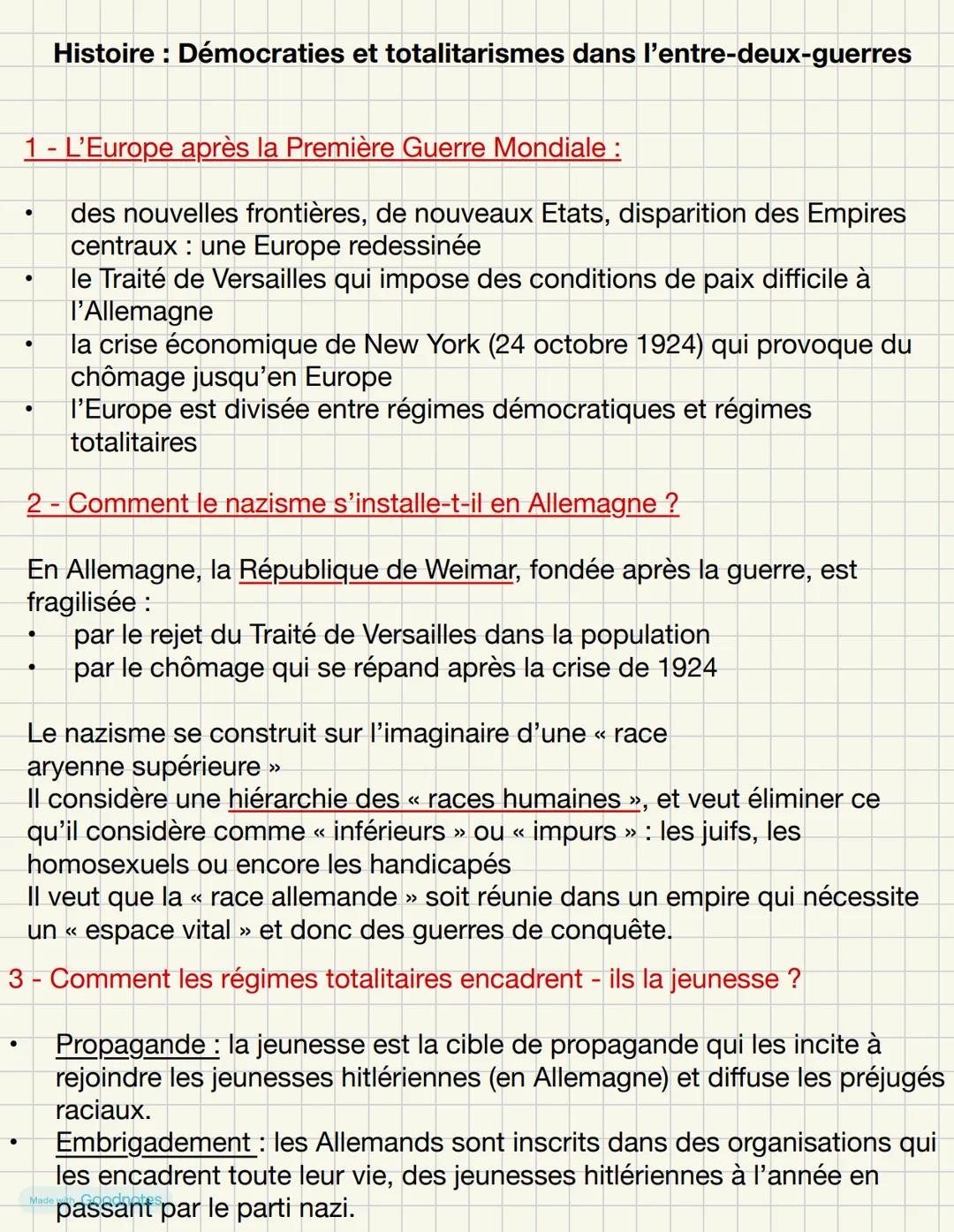 Histoire : Démocraties et totalitarismes dans l'entre-deux-guerres
●
1 - L'Europe après la Première Guerre Mondiale :
des nouvelles frontièr