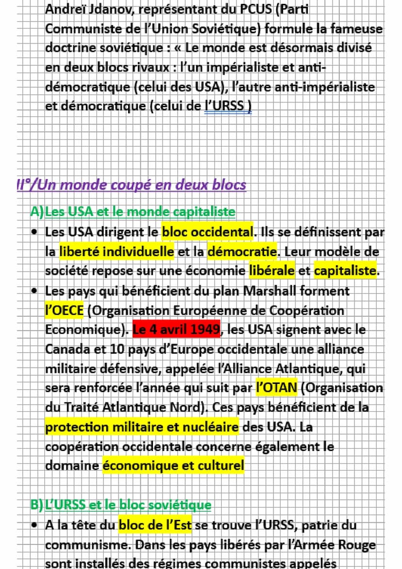 LA GUERRE FROIDE : UN NOUVEL
ORDRE INTERNATIONAL
(1/2)
lº/Les origines de la guerre froide
A)Deux grandes puissances concurrentes
La Guerre 