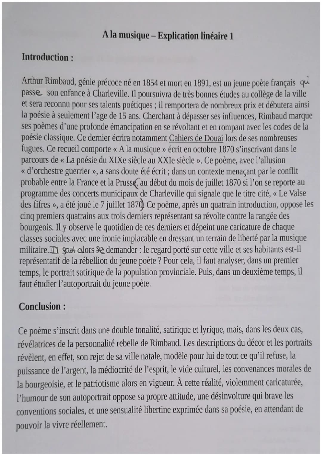 5
10
15
20
25
30
35
Explication linéaire 1
Le regard porté sur cette ville et ses habitants, représentatif de la rébellion du jeune poète ?
