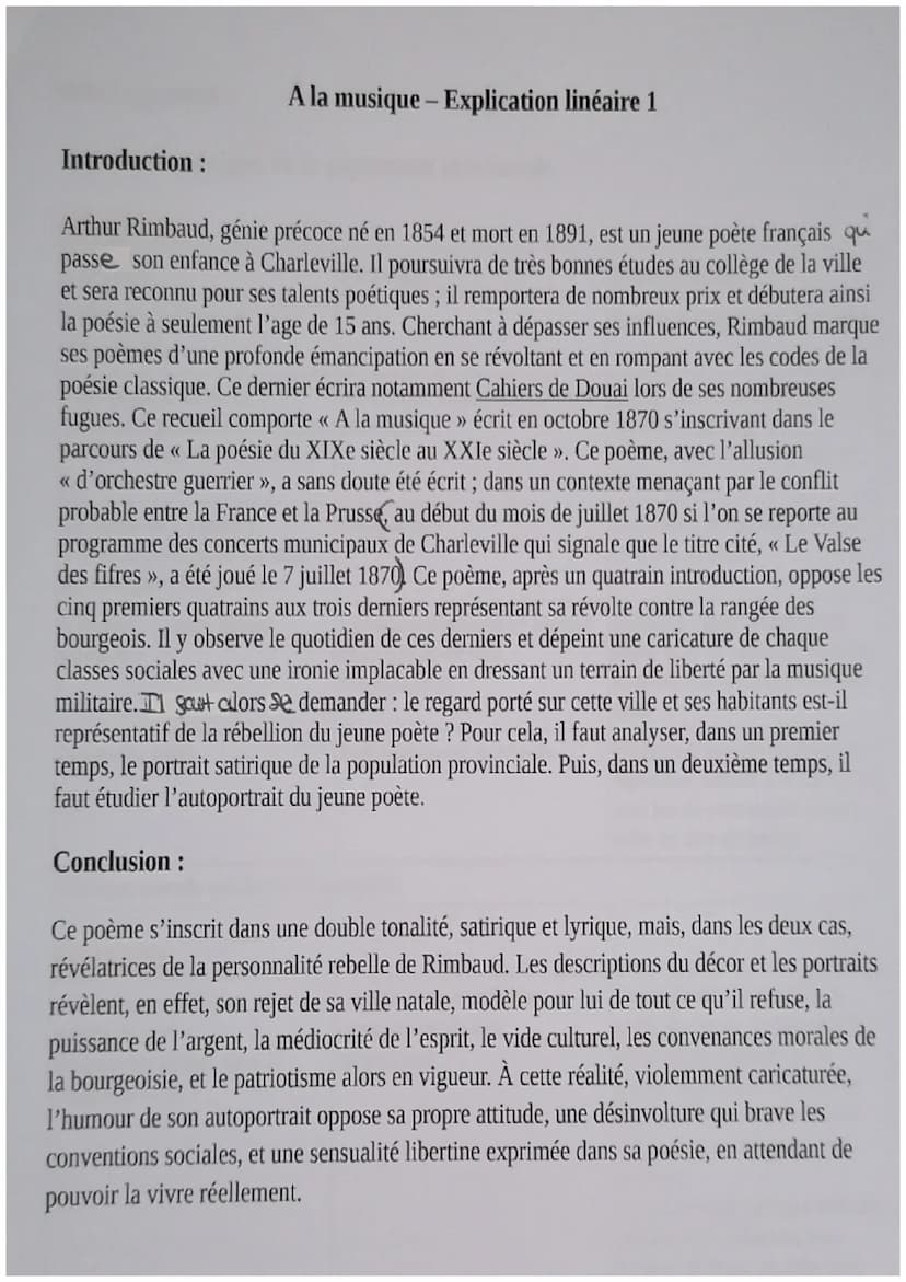 5
10
15
20
25
30
35
Explication linéaire 1
Le regard porté sur cette ville et ses habitants, représentatif de la rébellion du jeune poète ?
