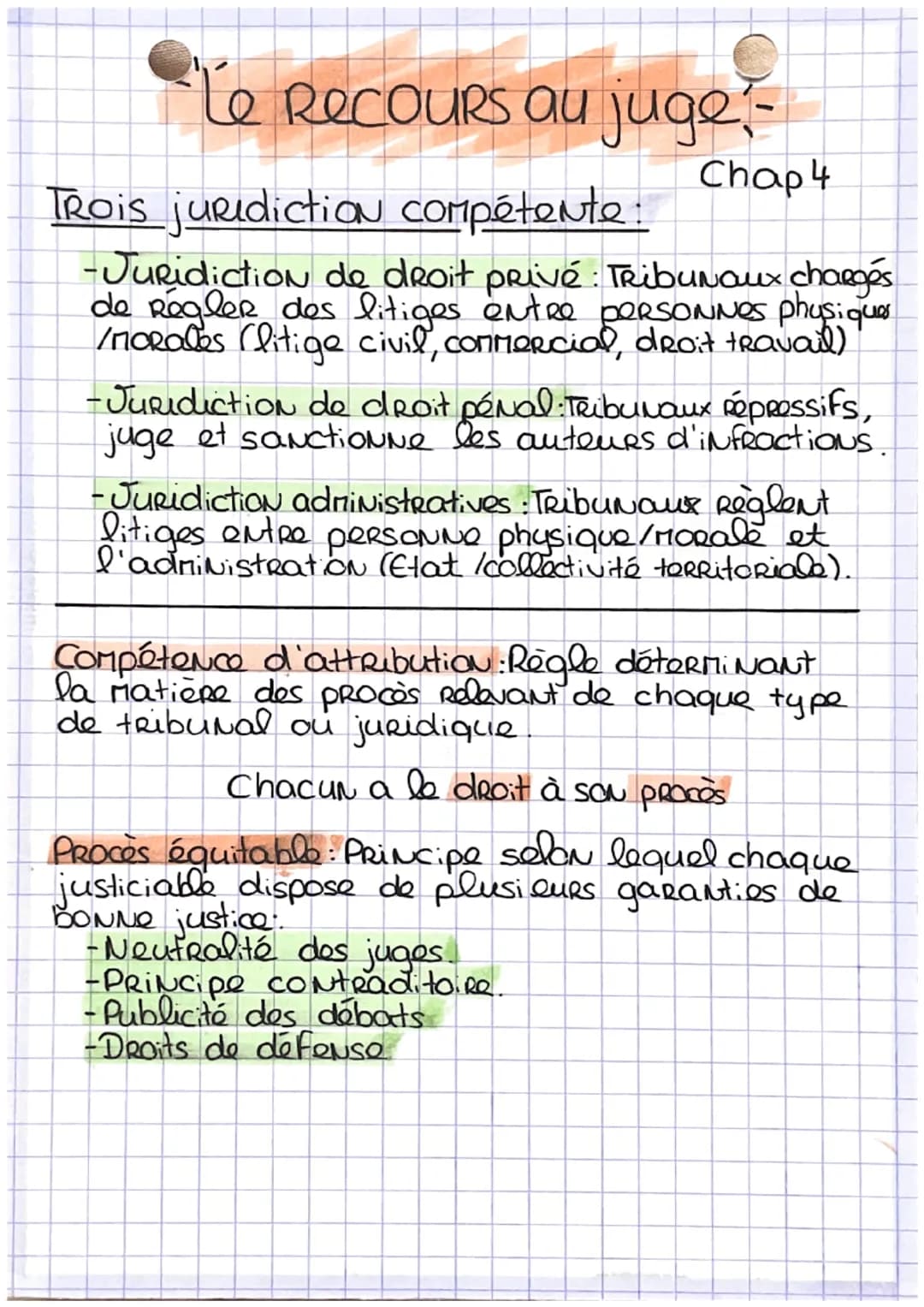 Le Recours au juge?-
Chap 4
TROis juridiction compétente:
- Juridiction de droit privé: TribuNaux chargés
de Régler des litiges entre peRSoN