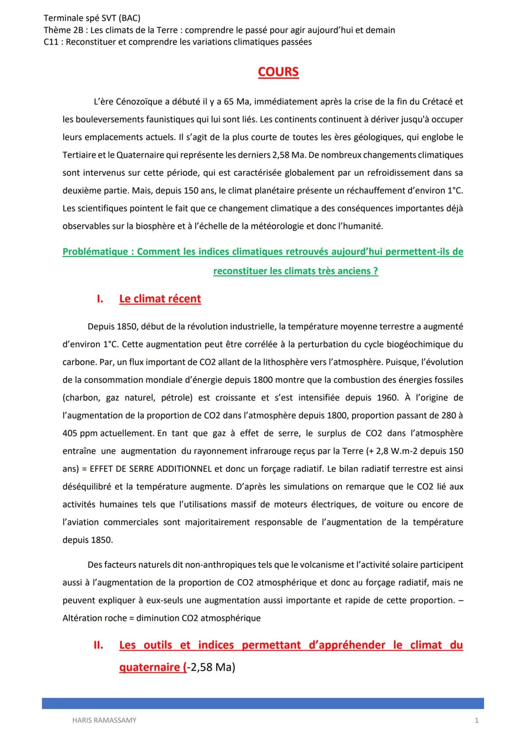 Terminale spé SVT (BAC)
Thème 2B: Les climats de la Terre : comprendre le passé pour agir aujourd'hui et demain
C11: Reconstituer et compren