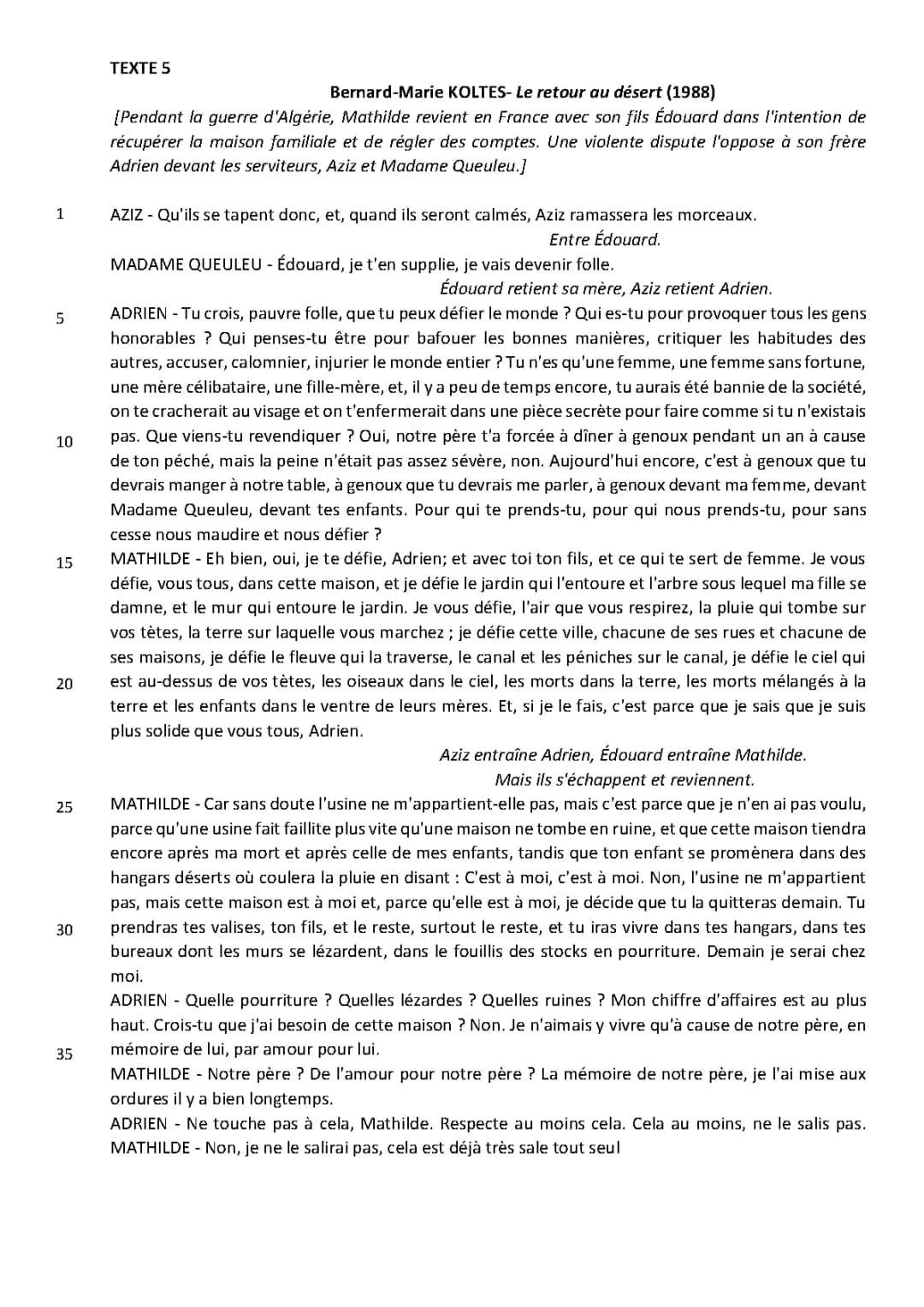 Retour au Désert : Dispute entre Mathilde et Adrien, Résumé, Analyse