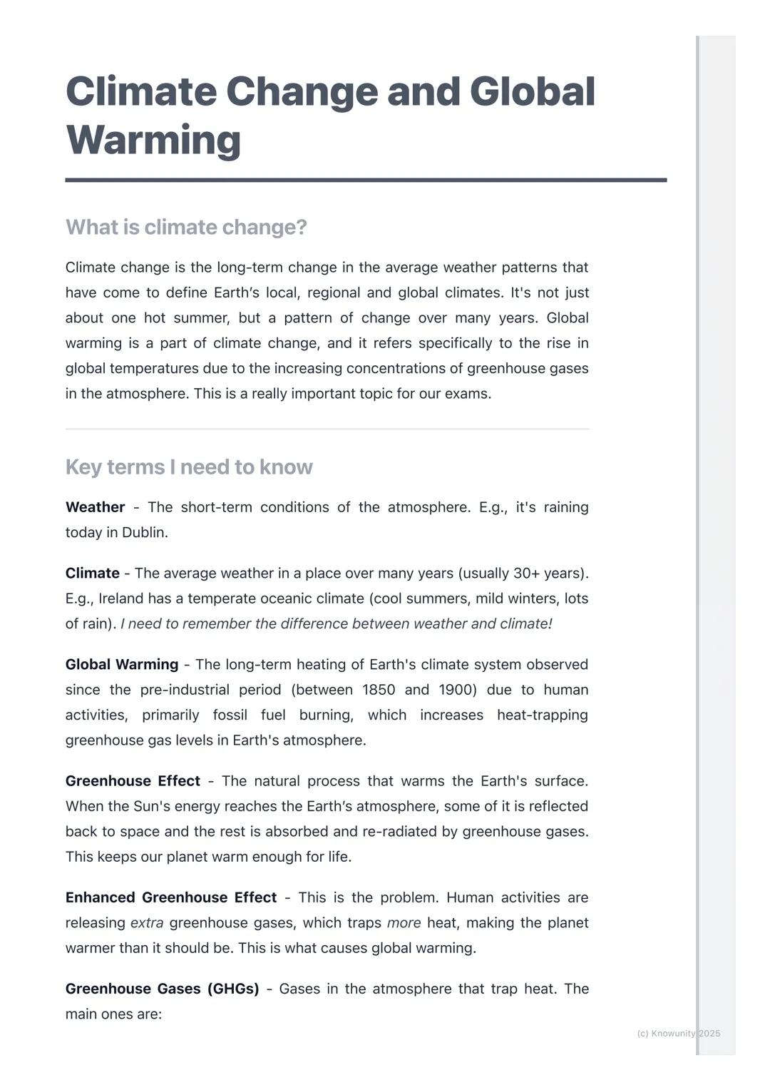 # Climate Change and Global
Warming

What is climate change?

Climate change is the long-term change in the average weather patterns that
ha