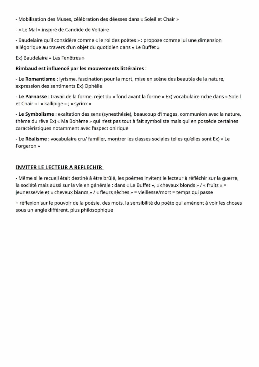 FICHE REVISIONS DISSERTATION RIMBAUD
L'AMOUR POUR LA NATURE
- Nature sainte : « Nature! o toi qui fis ces hommes saintement » (Le Mal) qui c