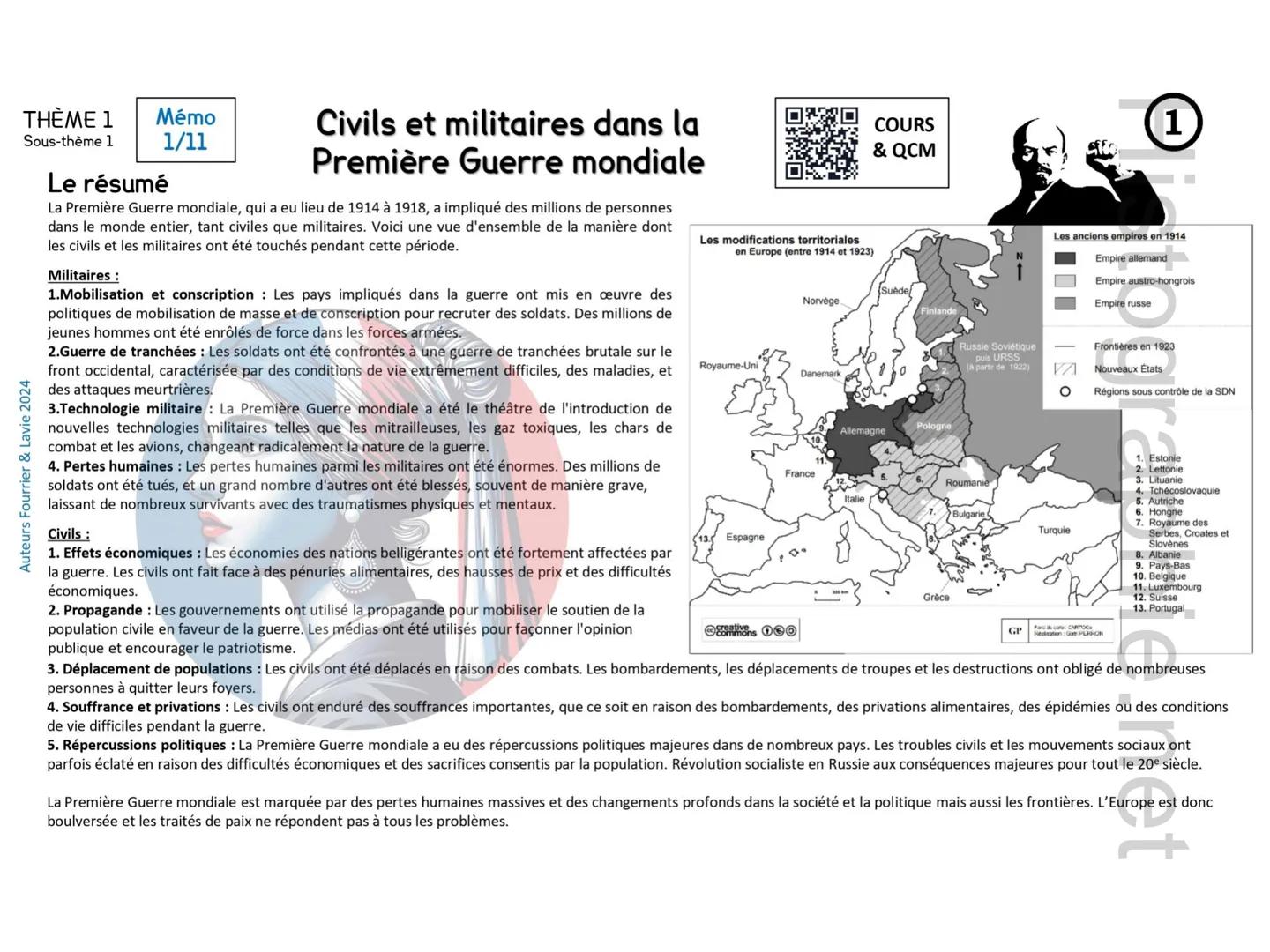 Auteurs Fourrier & Lavie 2024
THÈME 1 Mémo
Sous-thème 1 1/11
Civils et militaires dans la Première Guerre mondiale
1
Les civils
bouleversés
