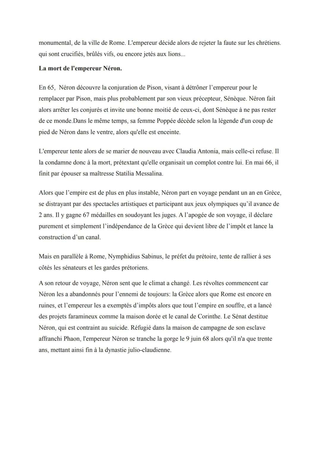 Introduction
L'empereur Néron
Né le 15 décembre 37 à Antium et mort le 9 juin 68 à Rome, Néron est le cinquième et
dernier empereur romain d