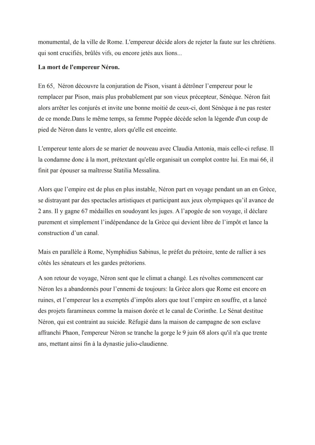 Introduction
L'empereur Néron
Né le 15 décembre 37 à Antium et mort le 9 juin 68 à Rome, Néron est le cinquième et
dernier empereur romain d