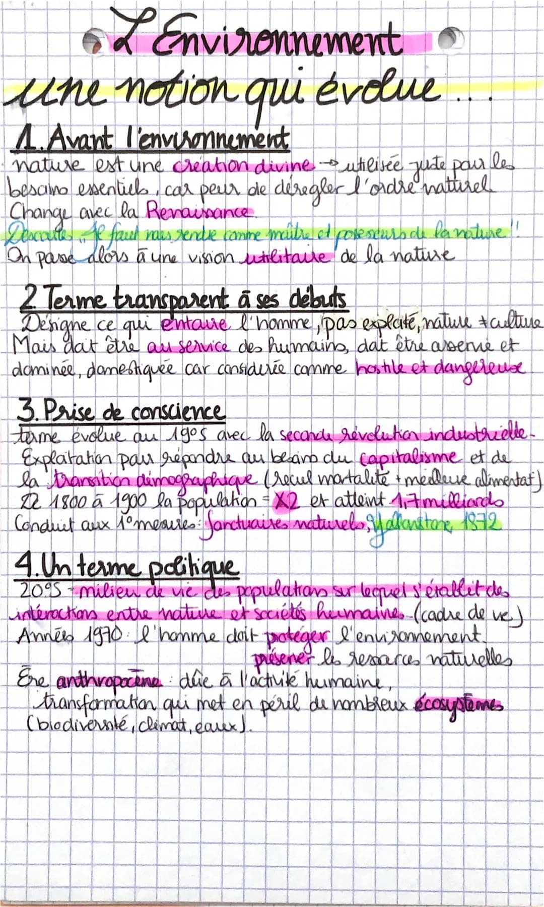 L Environnement
une notion qui évolue
1. Avant l'environnement
nature est une creation divine utilisée juste pour les
bescimo essentiels, ca