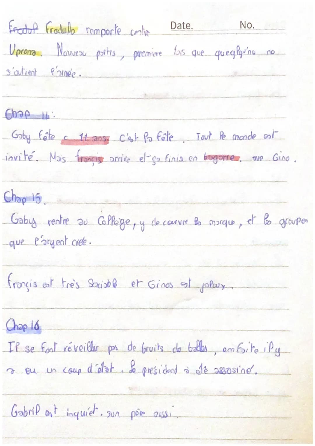 = perssonage
Petit pays
information important
Date.
No.
Prologue ->
Chap 1:
do "Gaol Faye'
Le narrateur (Goby) noux explique la vie / mariag