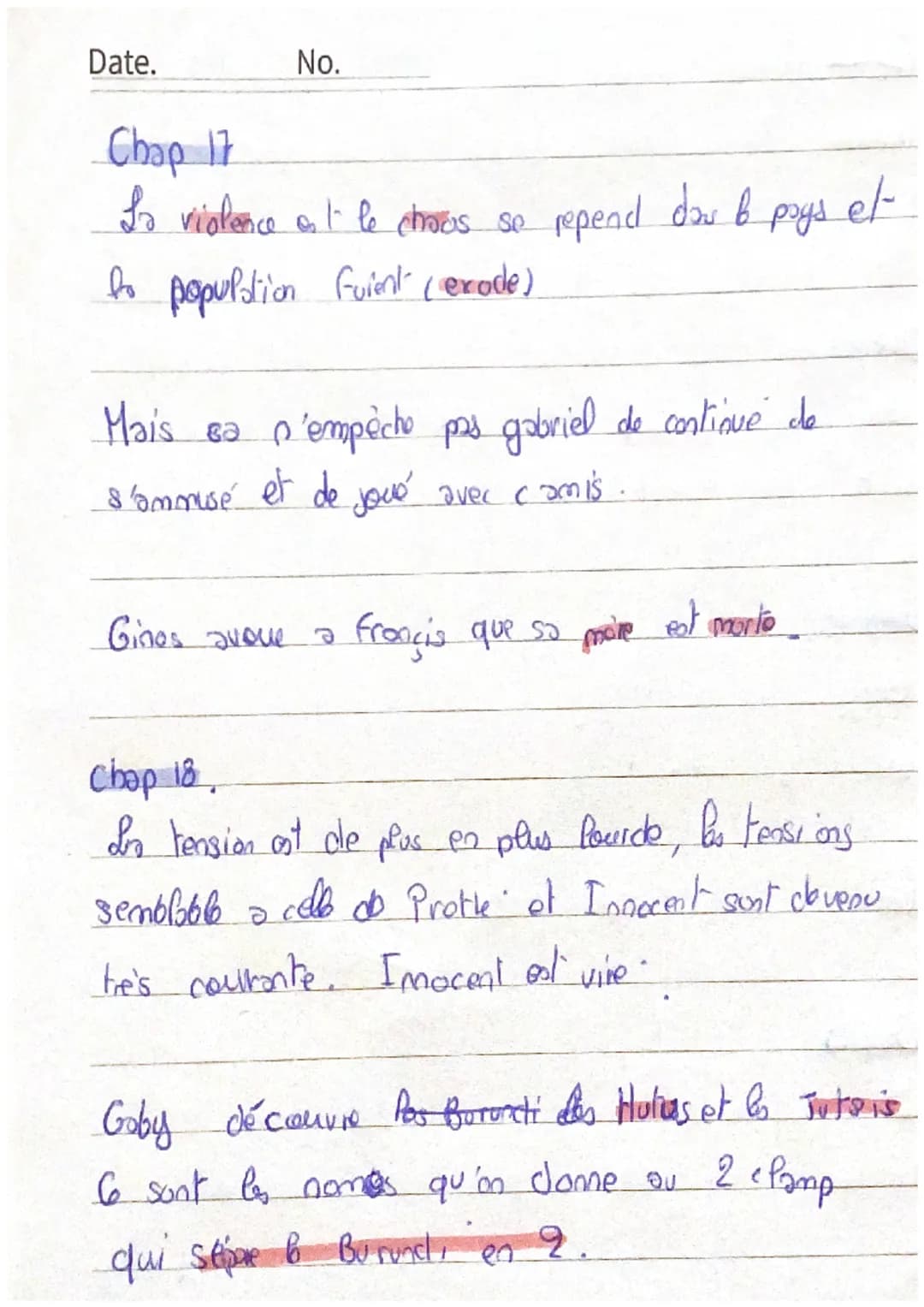 = perssonage
Petit pays
information important
Date.
No.
Prologue ->
Chap 1:
do "Gaol Faye'
Le narrateur (Goby) noux explique la vie / mariag