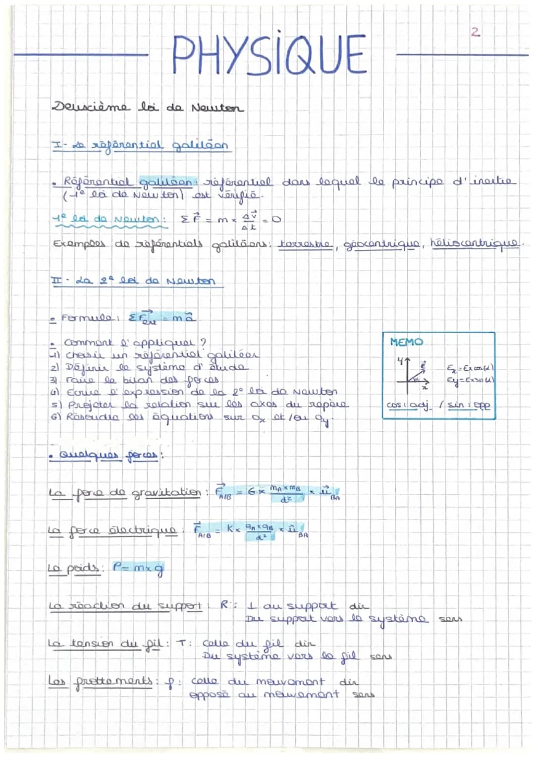 2
PHYSIQUE
Deuxième loi de Newton
I- Le référential galition
Referential galition référentiel dans lequel le principe d'inertie
le la de New