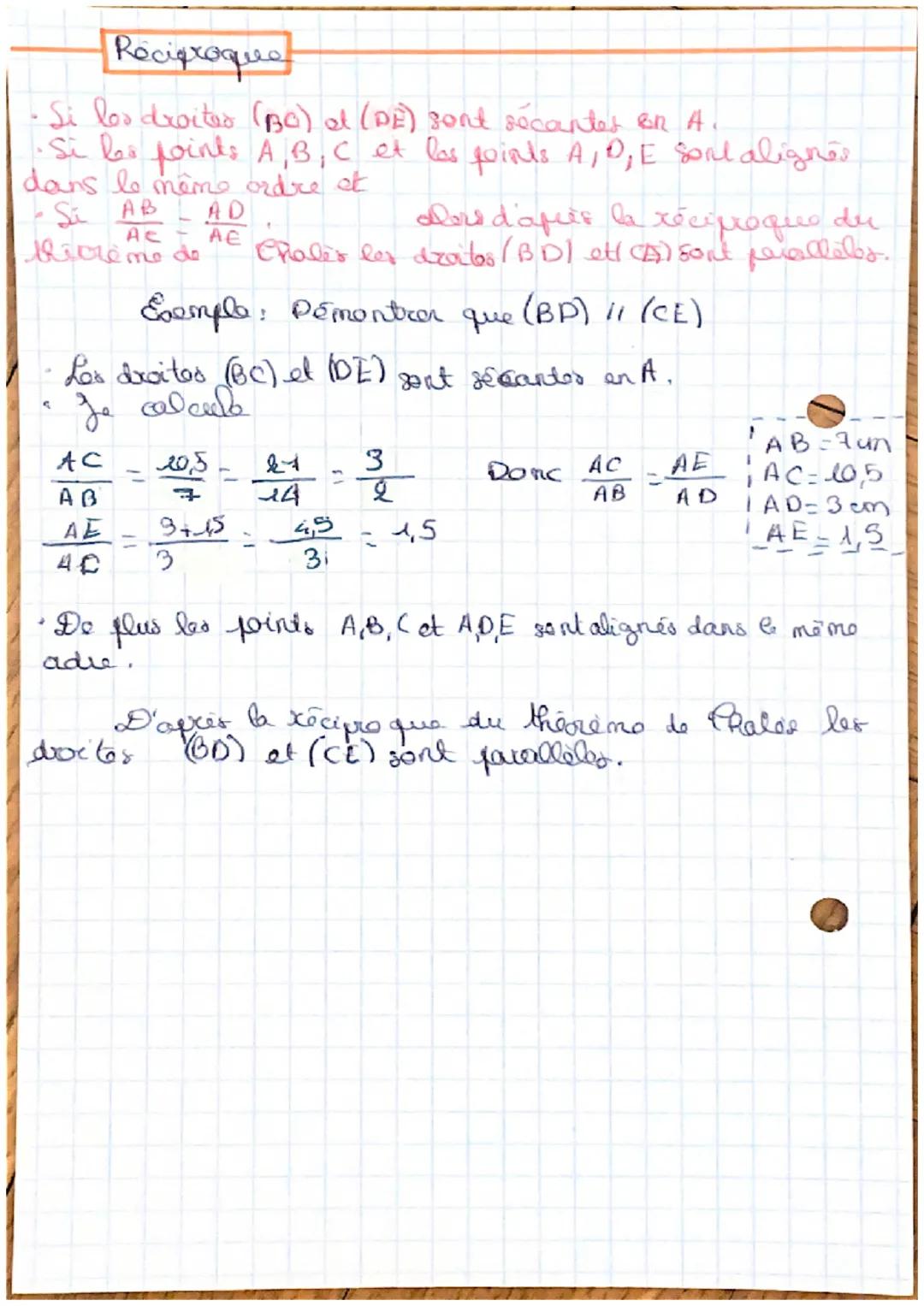 T-H-A-L-E-S-

- Se les droites (BC) ut
(ED) sont sécantas
B
B
A
C
en A
D
•Si bo decoctas (CD) et
E
A
$
\frac{AD}{AE} = \frac{AB}{AC} = \frac