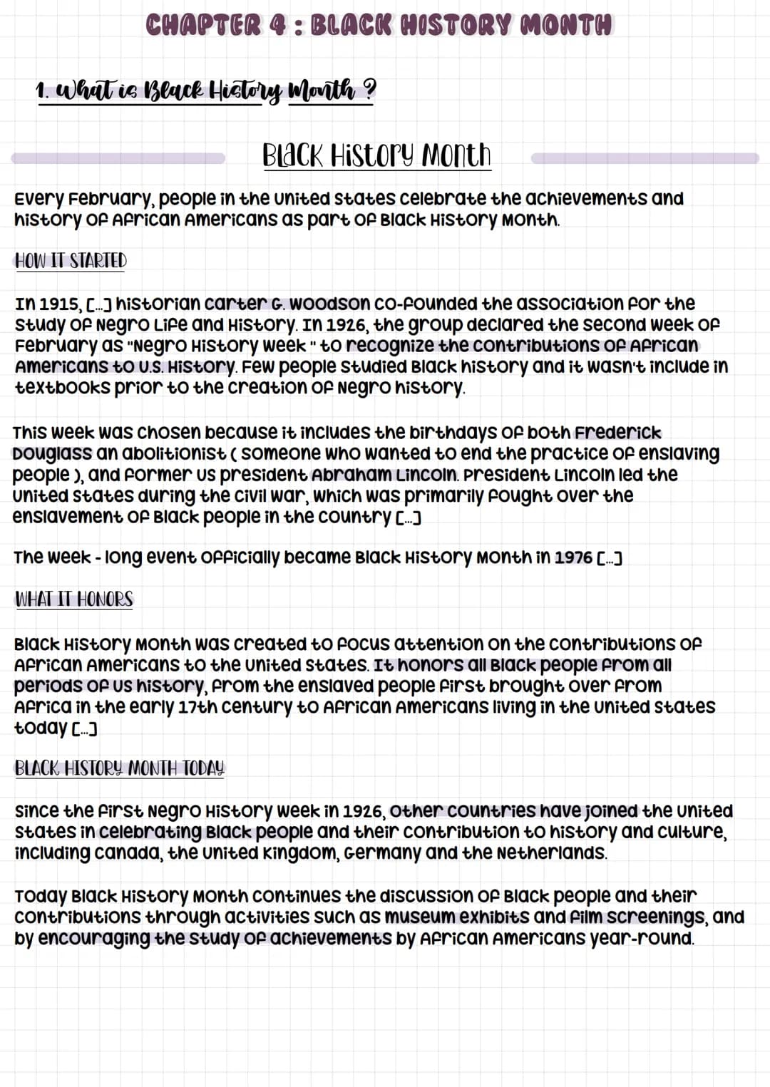 CHAPTER 4: BLACK HISTORY MONTH
1. What is Black History Month?
BLACK History Month
Every February, people in the united states celebrate the