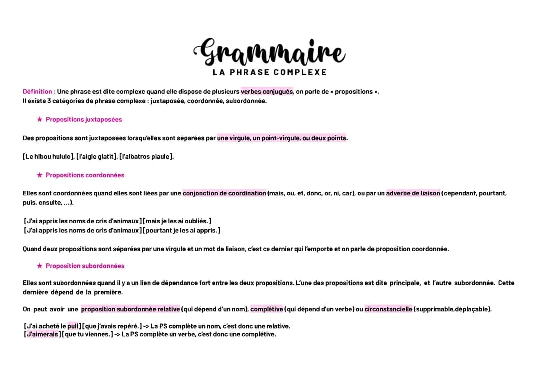 BAC DE FRANÇAIS : La phrases complexes 