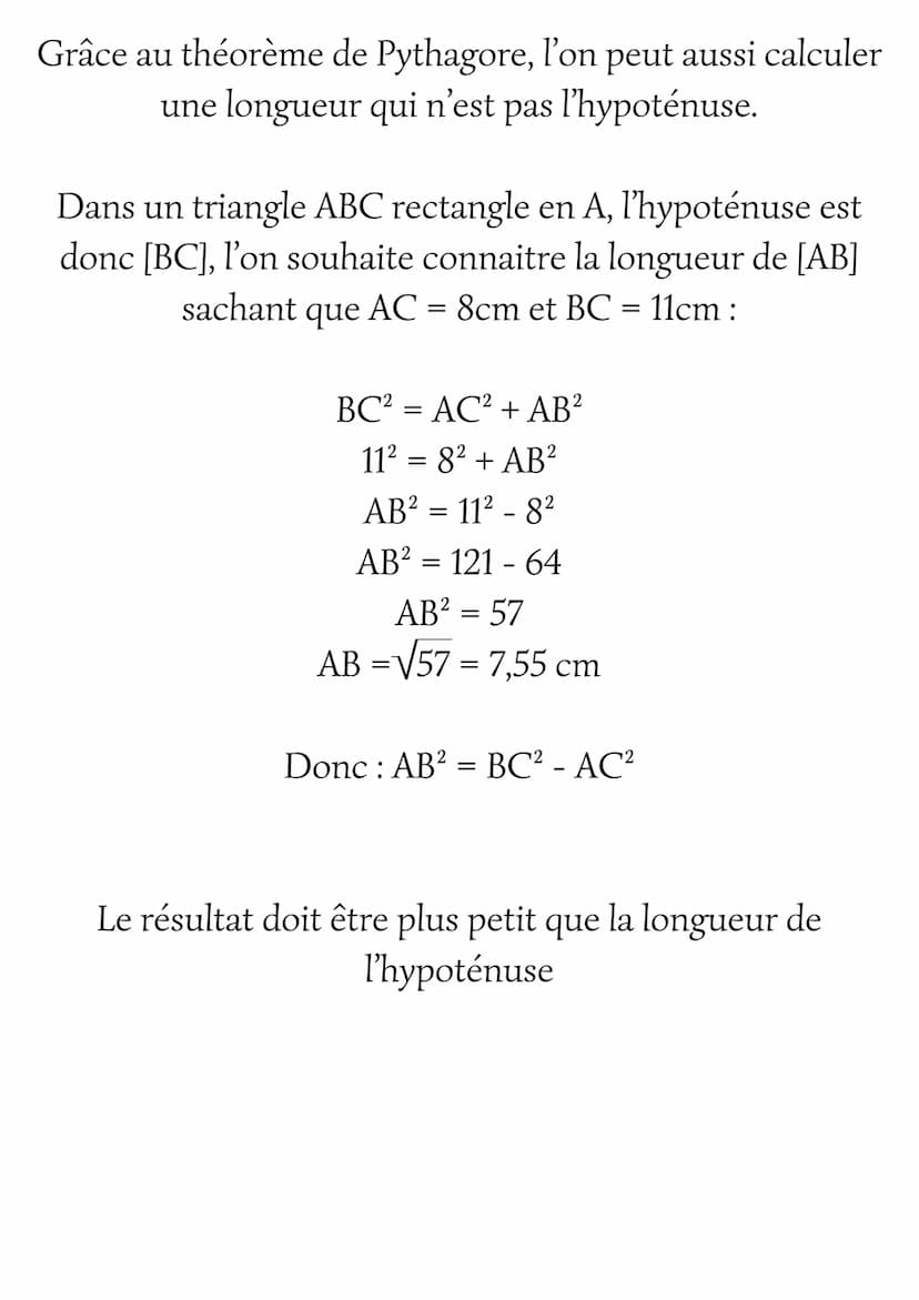 Théorème de Pythagore
et sa réciproque
Théorème de Pythagore
D'après le théorème de Pythagore, dans un triangle
rectangle, le carré de la lo