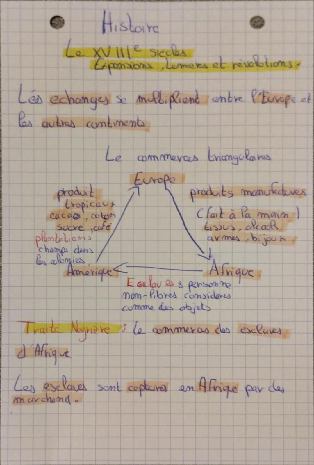Histoire
Le XV 111e siccles
Expansions Lumeres et revolutions.
Les echanges
se multiplient entre l'Europe et
Pas autres continents
Le commer