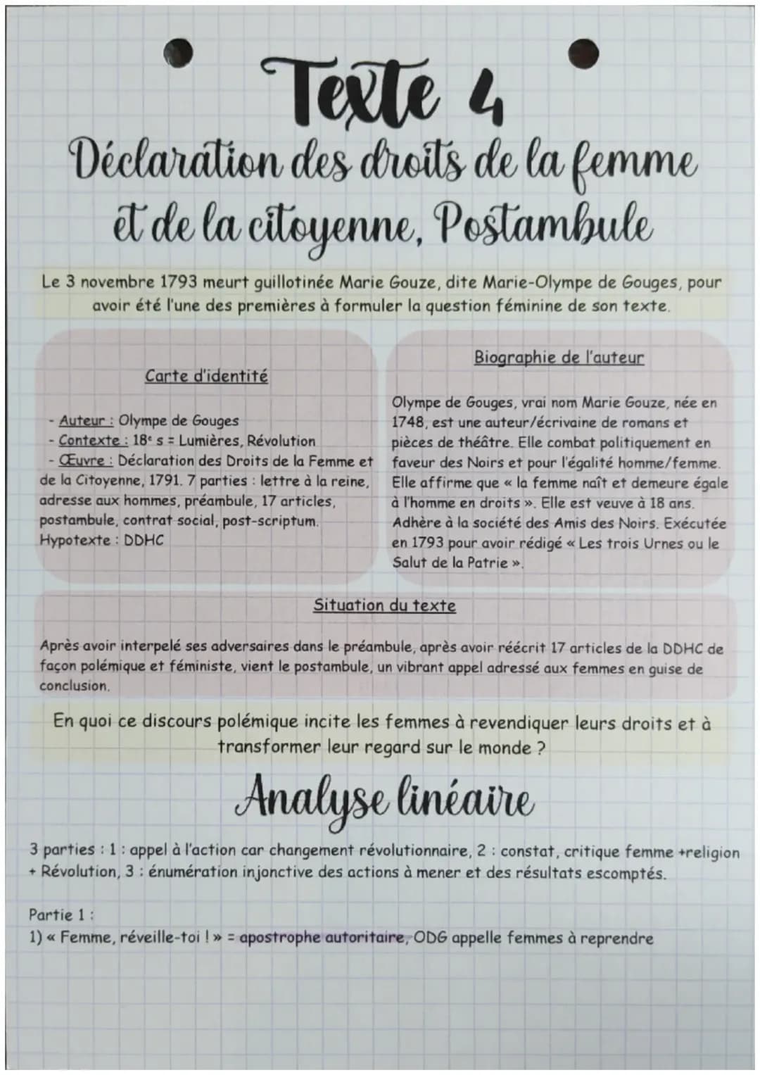 Déclaration des Droits de la Femme et de la Citoyenne, Postambule, Olympe de Gouges