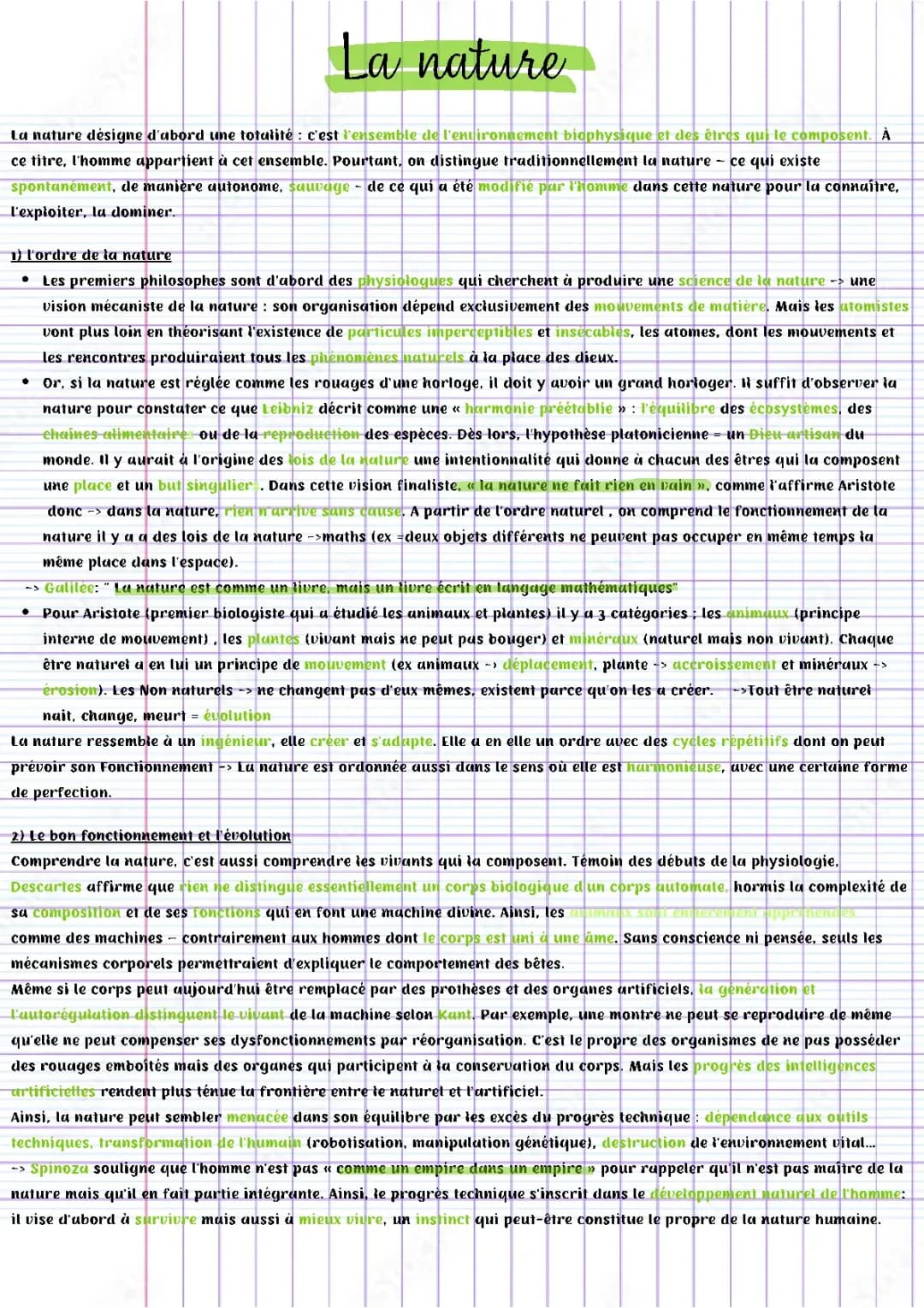 philosophie bac la nature fiche de révision spinoza galilée épiméthé et prométhé schéma bilan notion