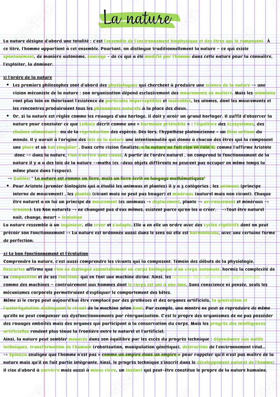 La nature
La nature désigne d'abord une totalité : c'est l'ensemble de l'environnement biophysique et des êtres qui le composent. À
ce titre