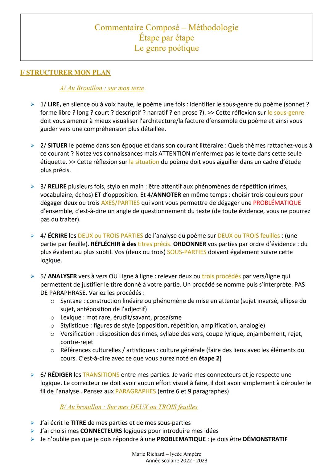 Méthodologie commentaire de texte 