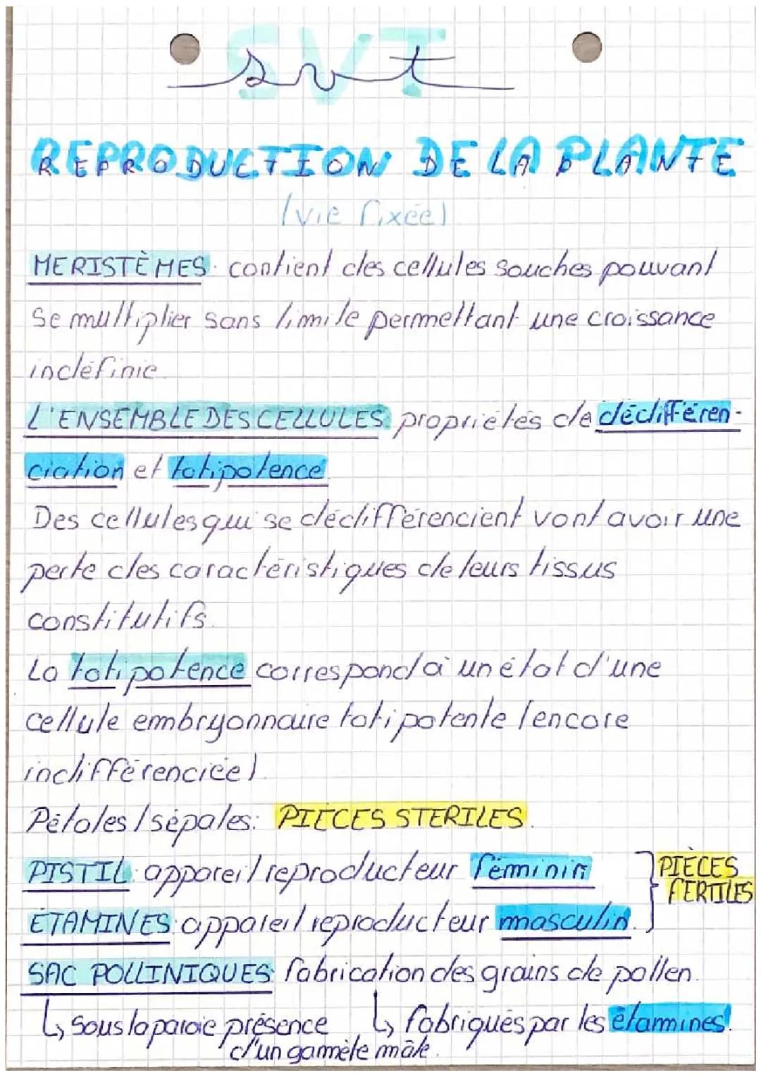 La reproduction des plantes : vie fixée et mobilité - Fiche de révision Terminale PDF